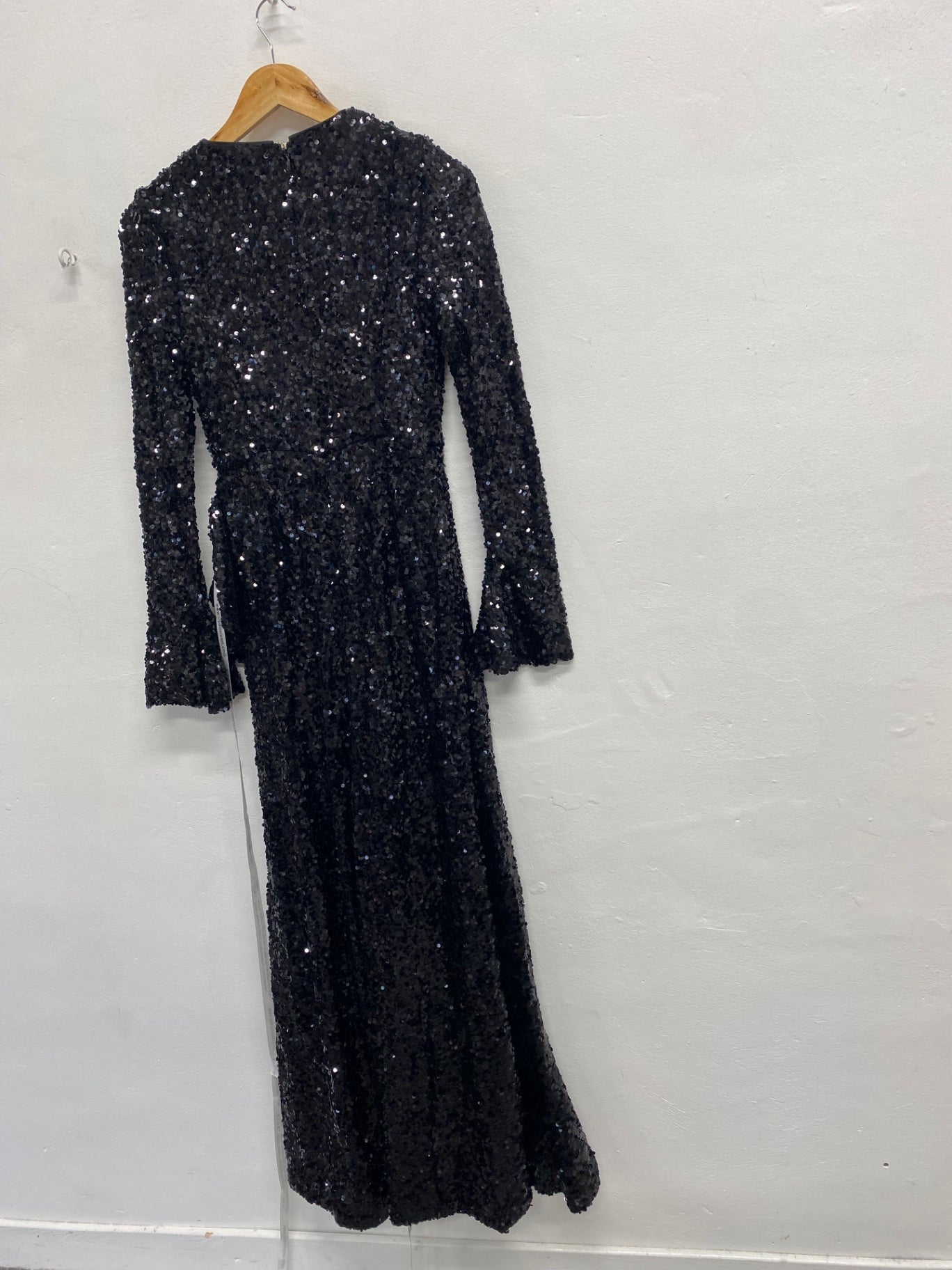 Fabulous Club L london wild dream Maxi Dress UK 10 Black sequin party RG020