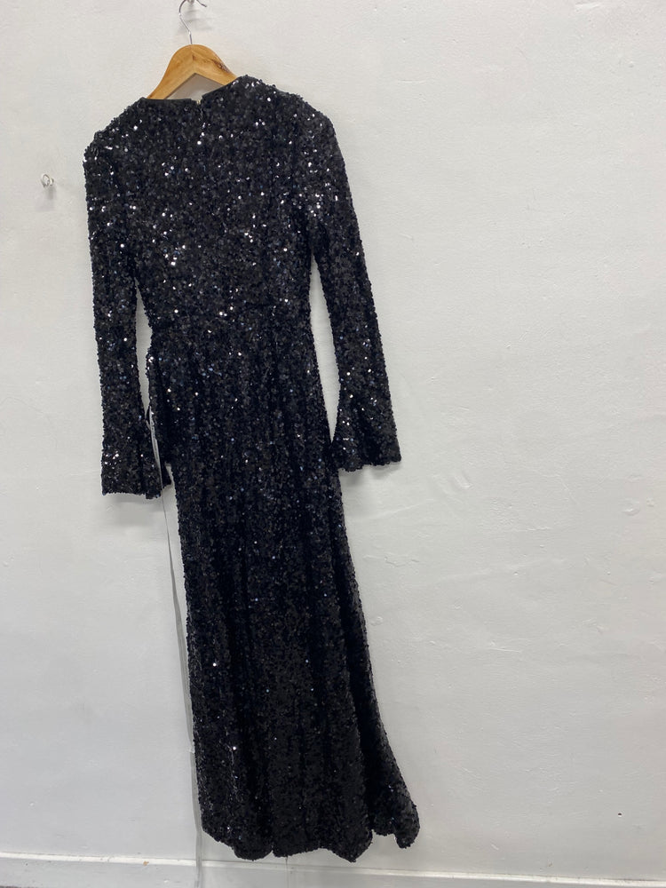 Fabulous Club L london wild dream Maxi Dress UK 10 Black sequin party RG020