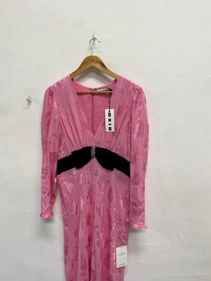 Fabulous Rixo Midi Dress UK 12 Pink black bow party RG020