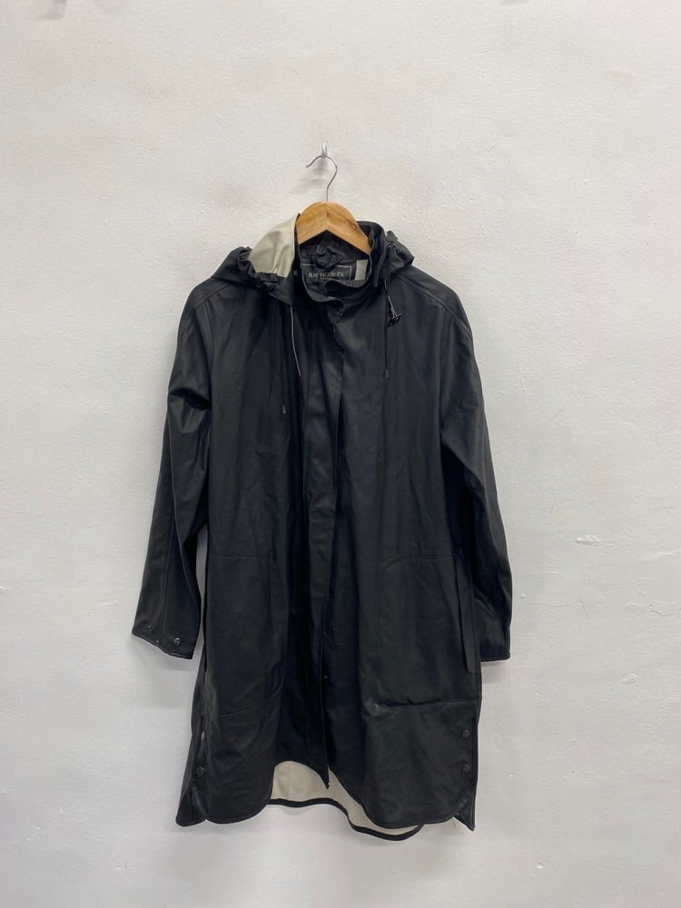Fabulous Ilse jacobsen Raincoat UK 10 Black longline RG020