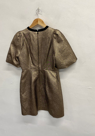 Fabulous Mint Velvet Mini dress UK 8 Gold bow detail metallic party RG020