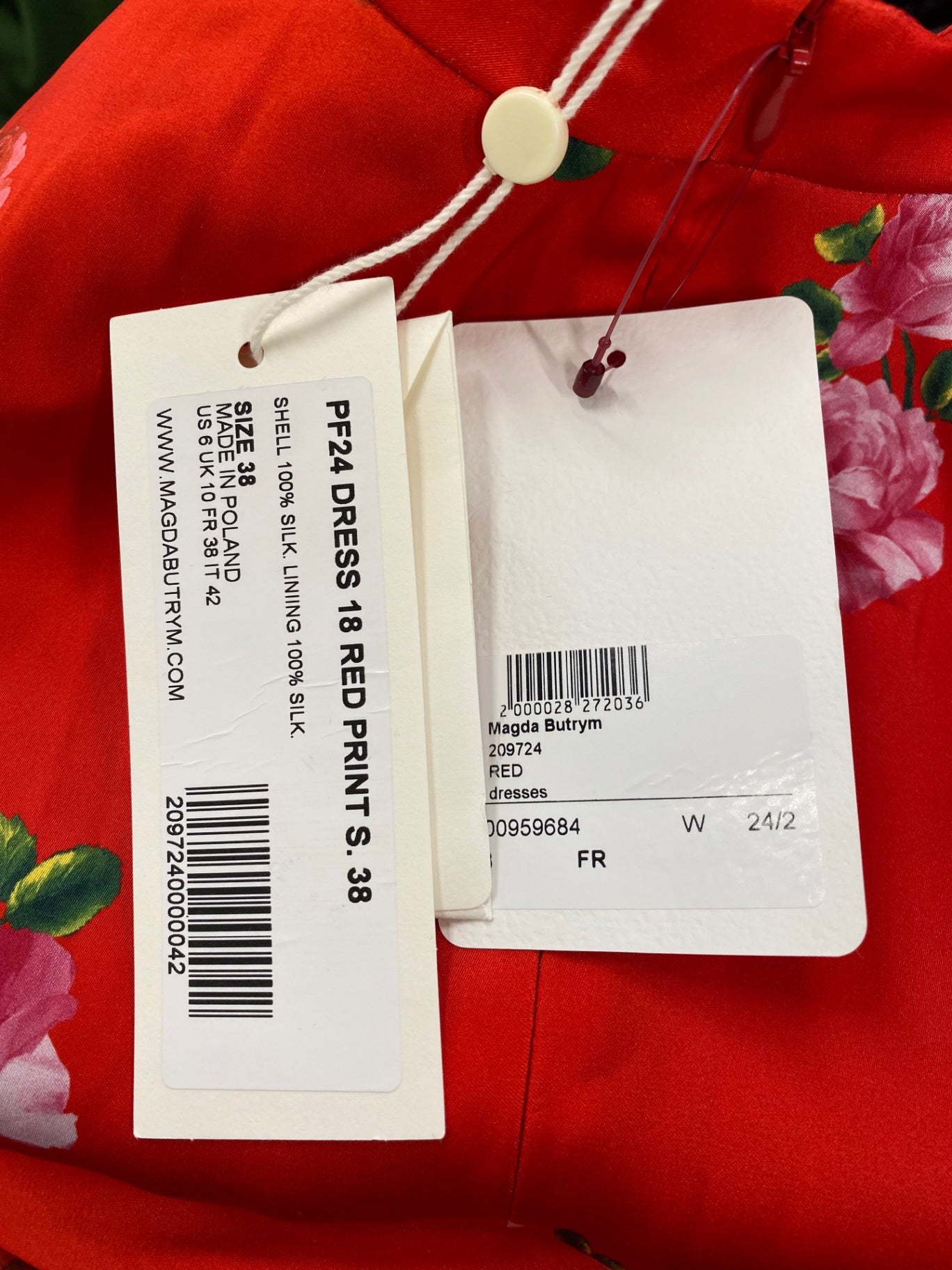 Fabulous Magda Butrym gathered silk floral print Maxi Dress Uk10 Red RG020