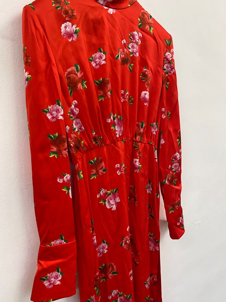 Fabulous Magda Butrym gathered silk floral print Maxi Dress Uk10 Red RG020