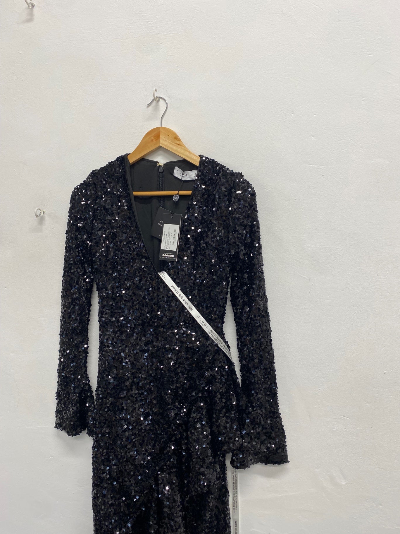 Fabulous Club L london wild dream Maxi Dress UK 10 Black sequin party RG020