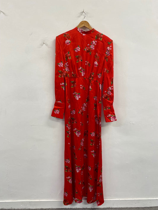 Fabulous Magda Butrym gathered silk floral print Maxi Dress Uk10 Red RG020