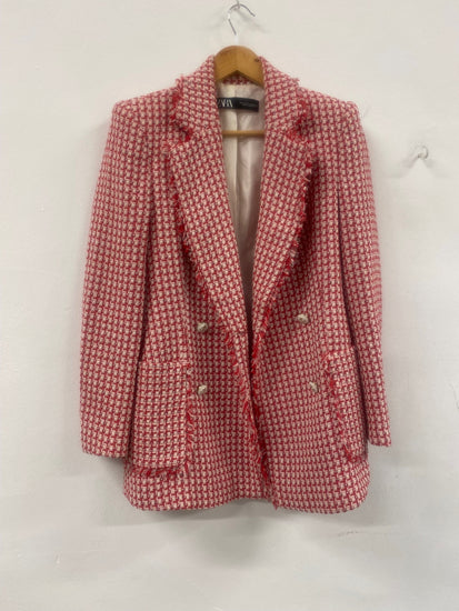 Fabulous Zara boucle double breasted Blazer UKS Red & White RG020
