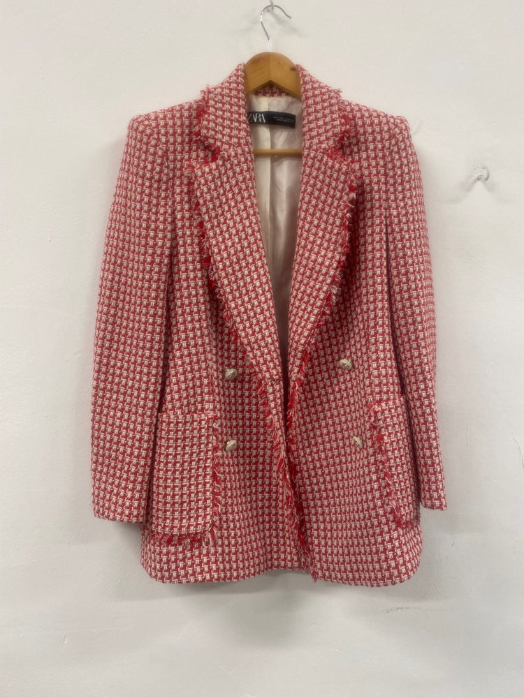 Fabulous Zara boucle double breasted Blazer UKS Red & White RG020