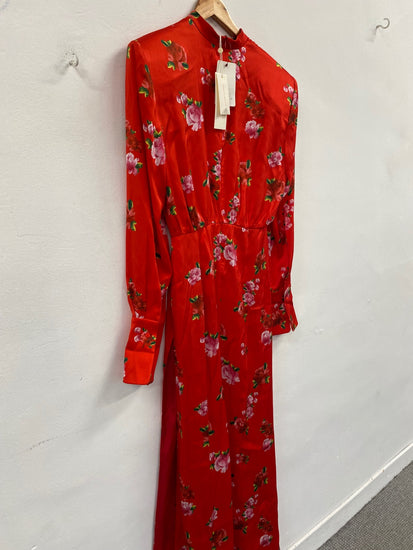 Fabulous Magda Butrym gathered silk floral print Maxi Dress Uk10 Red RG020