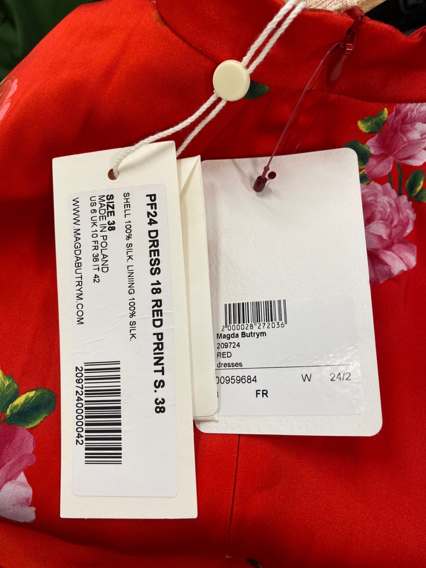 Fabulous Magda Butrym gathered silk floral print Maxi Dress Uk10 Red RG020