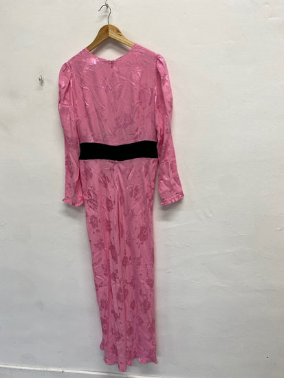 Fabulous Rixo Midi Dress UK 12 Pink black bow party RG020