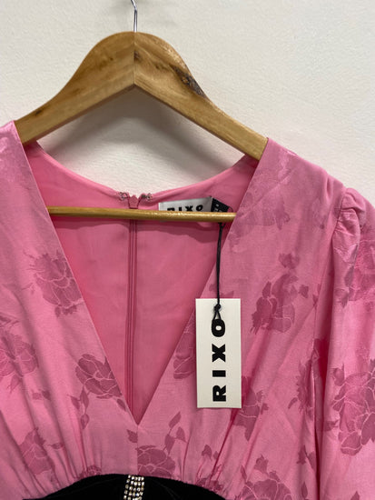 Fabulous Rixo Midi Dress UK 12 Pink black bow party RG020