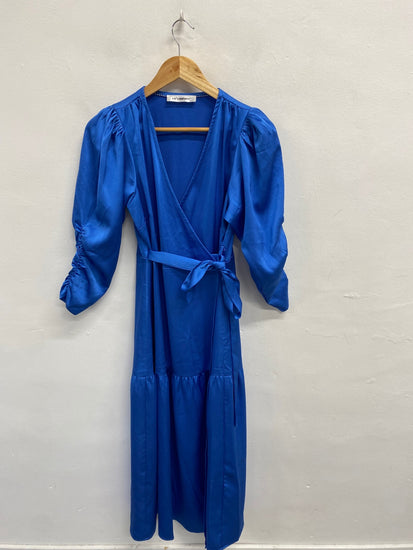 Fabulous co' couture Midi Dress UK 8 Blue party wrap RG020