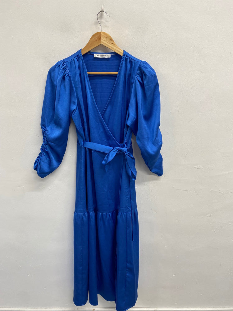 Fabulous co' couture Midi Dress UK 8 Blue party wrap RG020