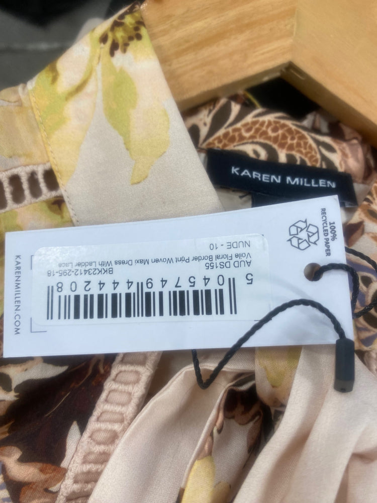 Fabulous Karen Millen Voile edge floral occasion Dress Uk10 Beige New RG020