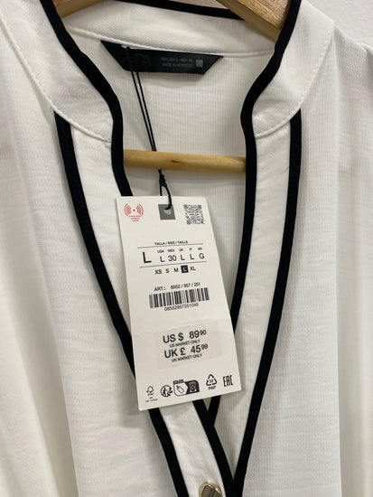 Fabulous Zara elegant button down classic Midi Dress UK12 White SS002