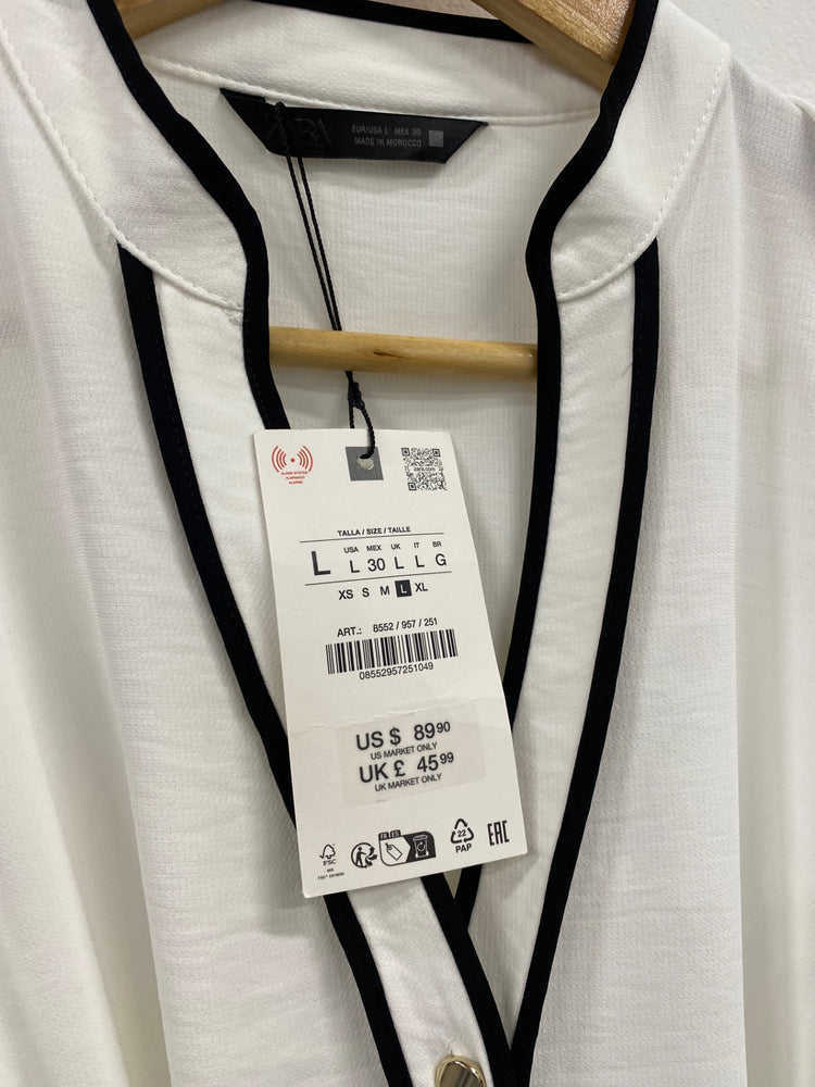 Fabulous Zara elegant button down classic Midi Dress UK12 White SS002