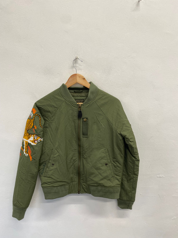 Fabulous Superdry Military Bomber Jacket tiger UK 8 Khaki SS002