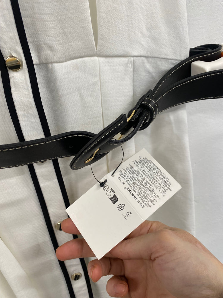 Fabulous Zara elegant button down classic Midi Dress UK12 White SS002