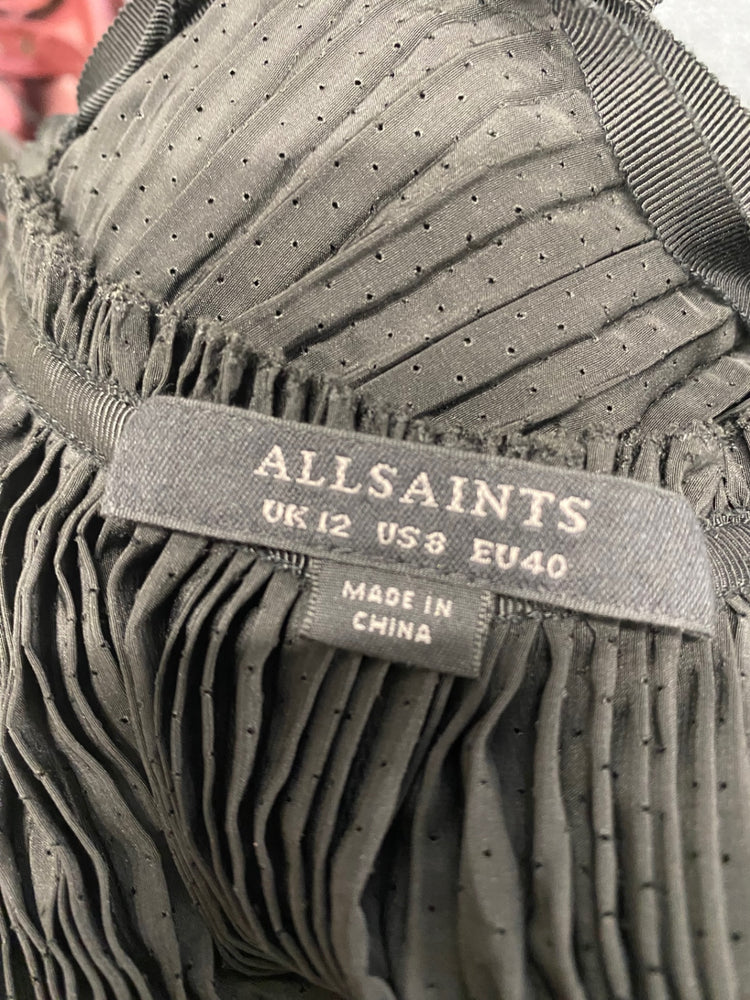 Fabulous AllSaints Romey pleated Maxi Dress UK 12 Black SS002