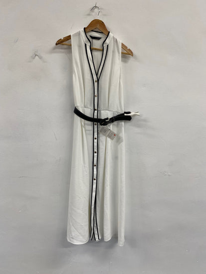 Fabulous Zara elegant button down classic Midi Dress UK12 White SS002