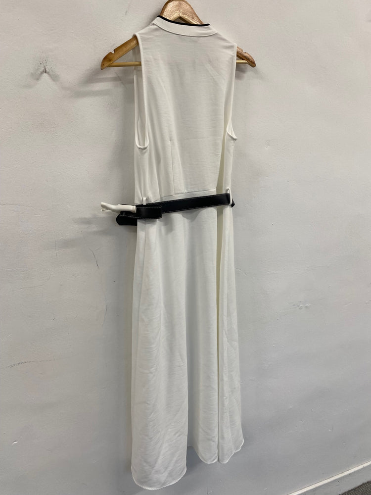 Fabulous Zara elegant button down classic Midi Dress UK12 White SS002