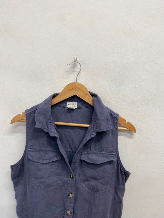 Fabulous Nicole miller Playsuit linen Uk 10 Navy blue SS002