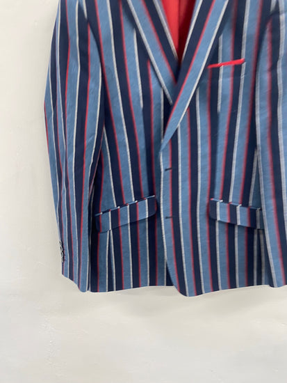 Fabulous Brook Tavener striped traditional Blazer 40R Blue with red & white stripes SS002