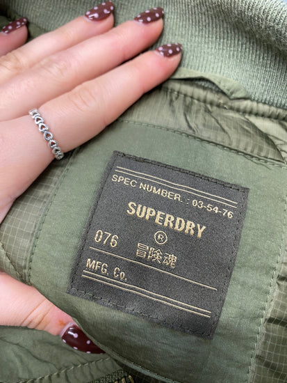 Fabulous Superdry Military Bomber Jacket tiger UK 8 Khaki SS002