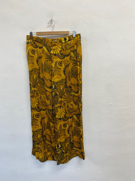 Fabulous Sissy-boy Wide leg trousers UK 10 Gold black pattern bird SS002