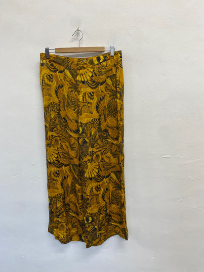 Fabulous Sissy-boy Wide leg trousers UK 10 Gold black pattern bird SS002