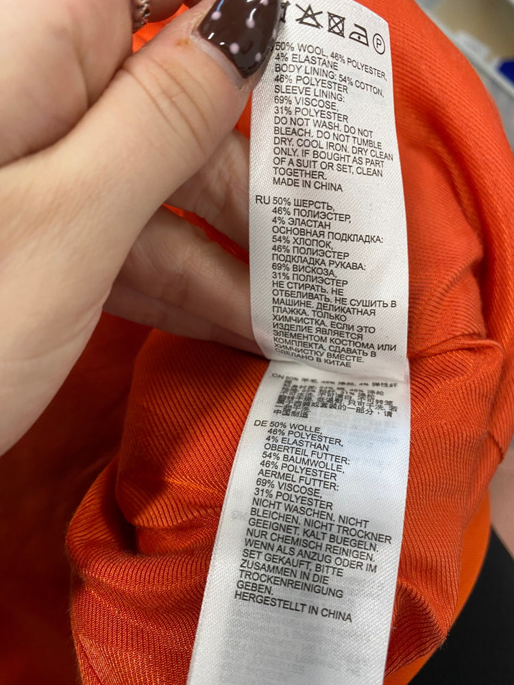 Fabulous Reiss Blazer UK 12 Orange Celia wool blend single breasted SS002