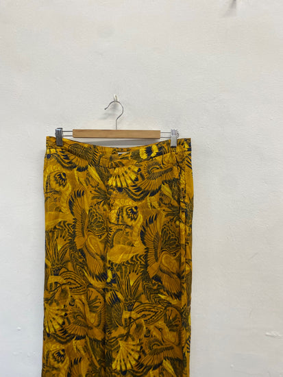 Fabulous Sissy-boy Wide leg trousers UK 10 Gold black pattern bird SS002