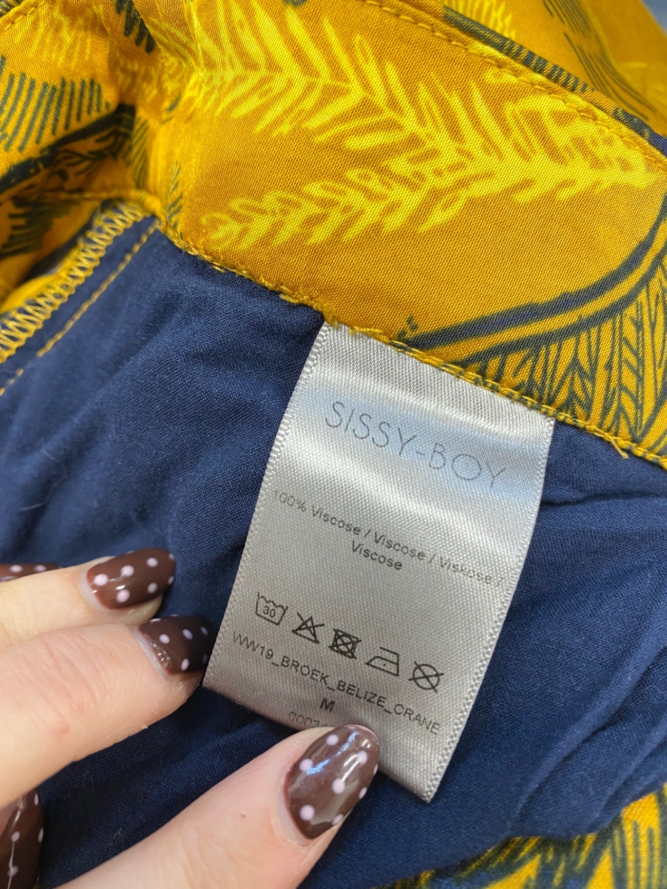 Fabulous Sissy-boy Wide leg trousers UK 10 Gold black pattern bird SS002