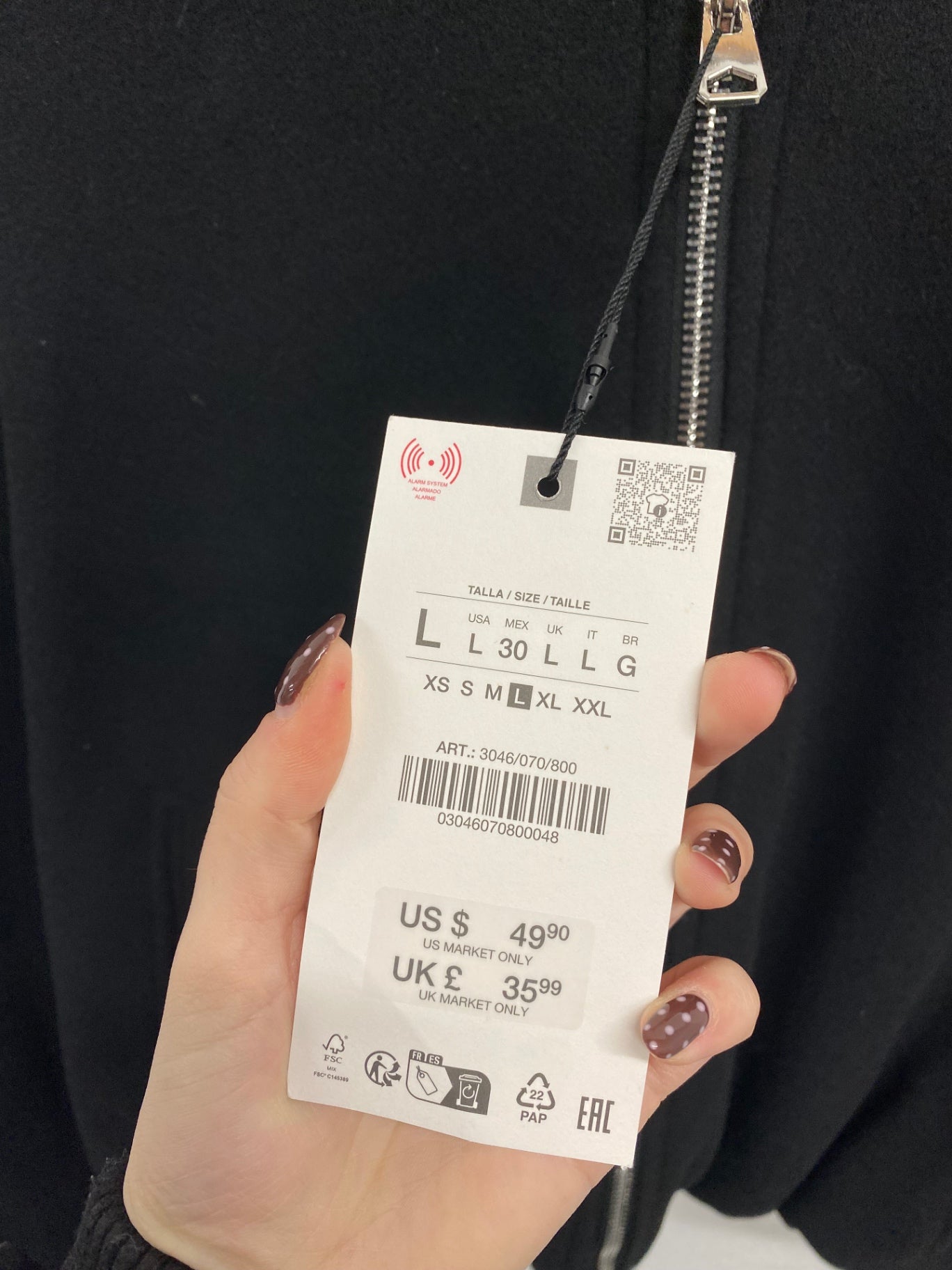 Fabulous Zara Bomber jacket UK 12 Black cosy SS002