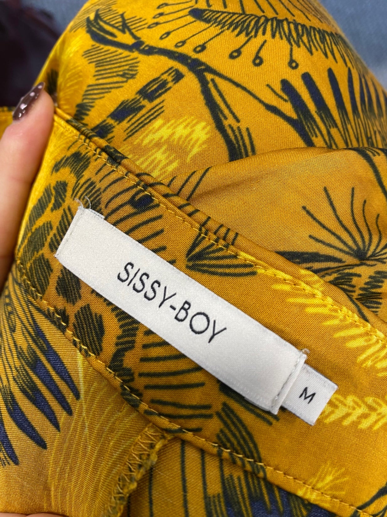 Fabulous Sissy-boy Wide leg trousers UK 10 Gold black pattern bird SS002