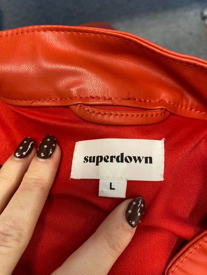 Fabulous Superdown faux leather Biker Jacket UK 12 Red black SS002