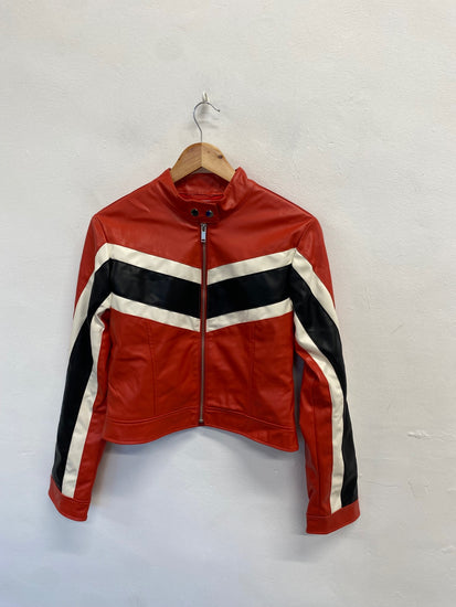 Fabulous Superdown faux leather Biker Jacket UK 12 Red black SS002