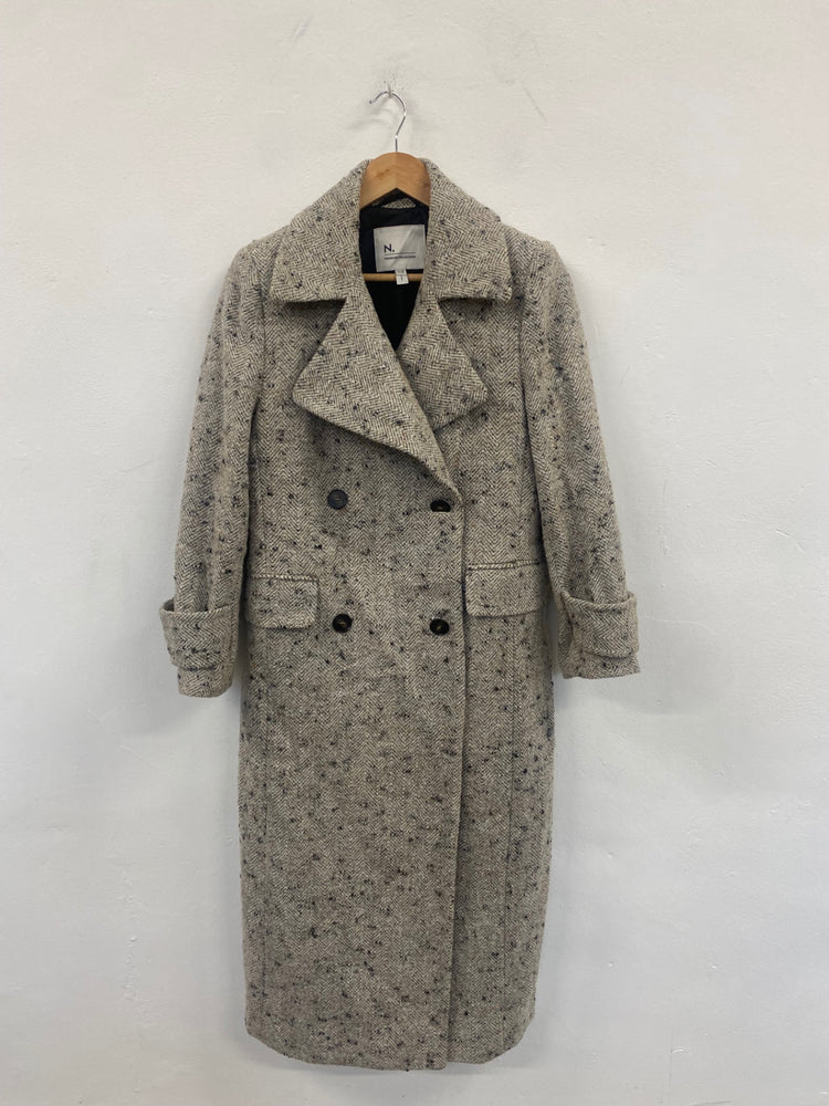 Fabulous Next Overcoat UK10 petite Beige black Marl double breasted Trench  CP002