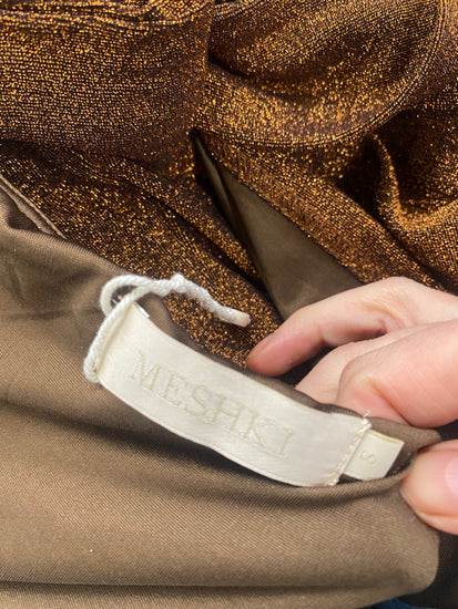 Fabulous Meshki cut out sexy Dress UKS Bronze Glitter Midaxi AM012