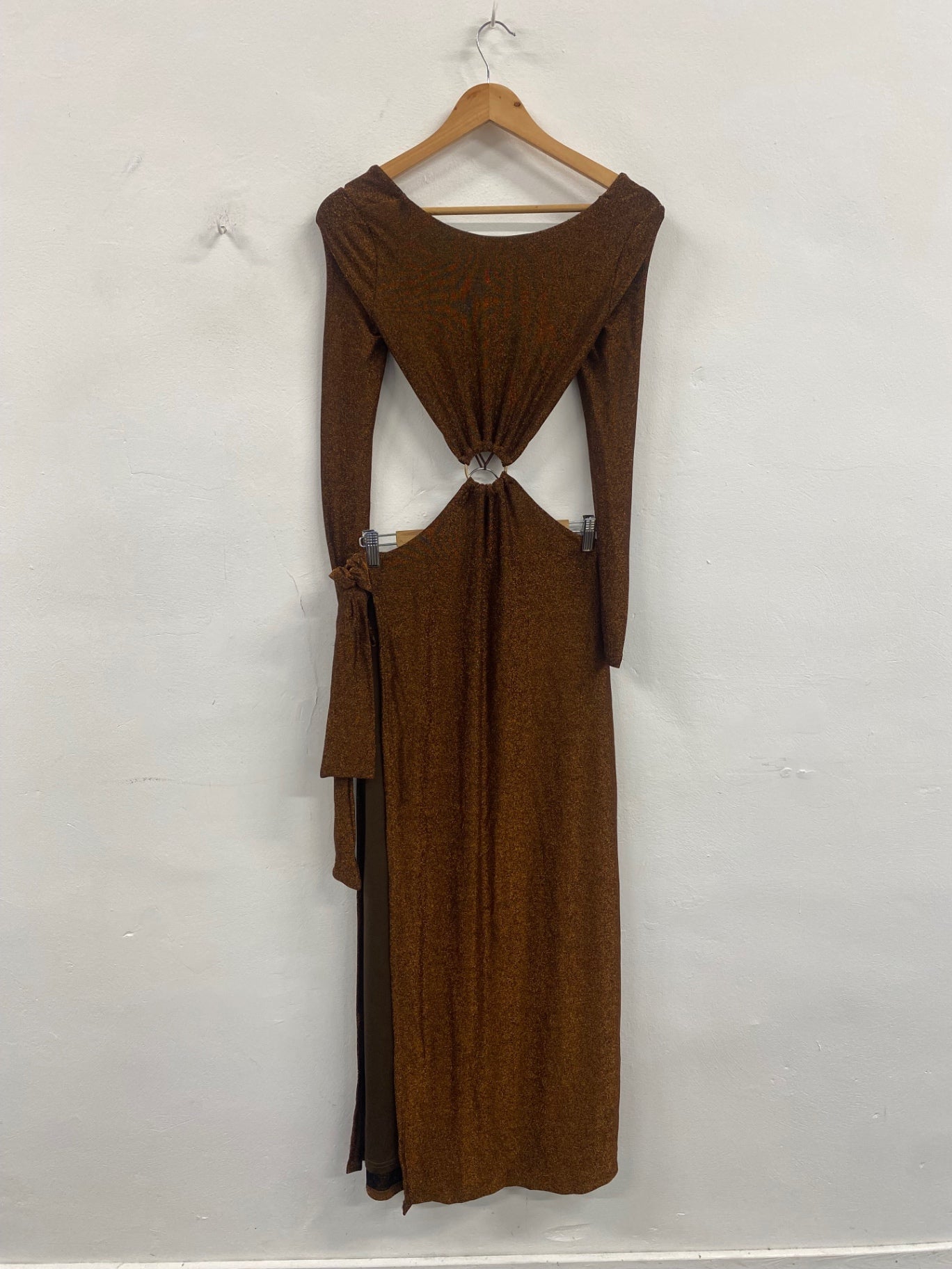 Fabulous Meshki cut out sexy Dress UKS Bronze Glitter Midaxi AM012