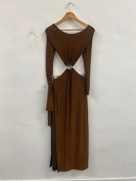 Fabulous Meshki cut out sexy Dress UKS Bronze Glitter Midaxi AM012