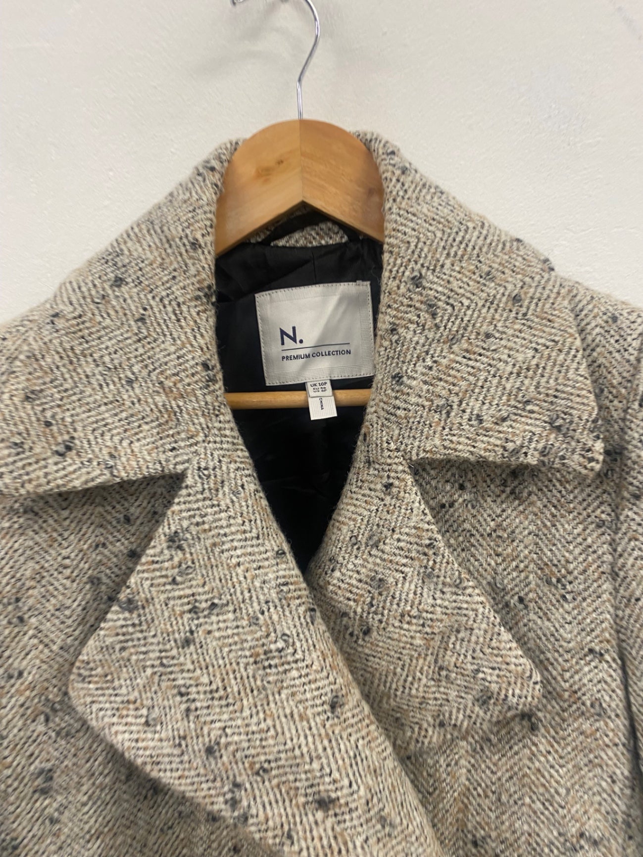 Fabulous Next Overcoat UK10 petite Beige black Marl double breasted Trench  CP002