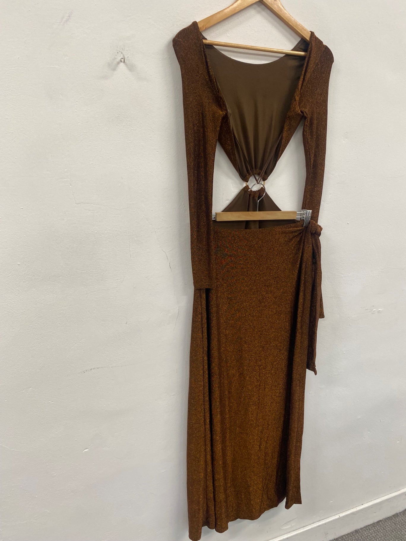 Fabulous Meshki cut out sexy Dress UKS Bronze Glitter Midaxi AM012