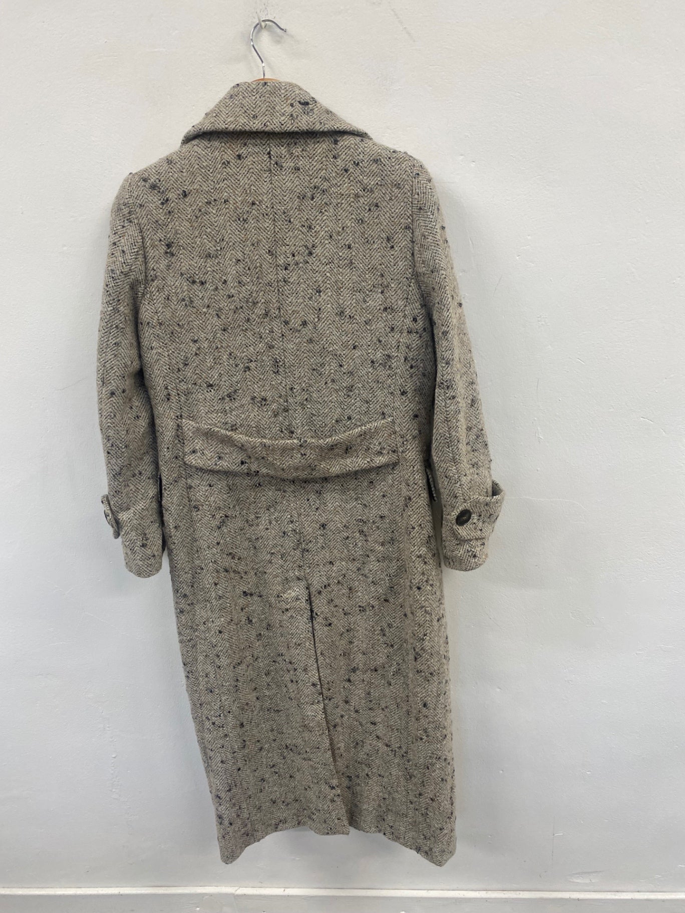 Fabulous Next Overcoat UK10 petite Beige black Marl double breasted Trench  CP002