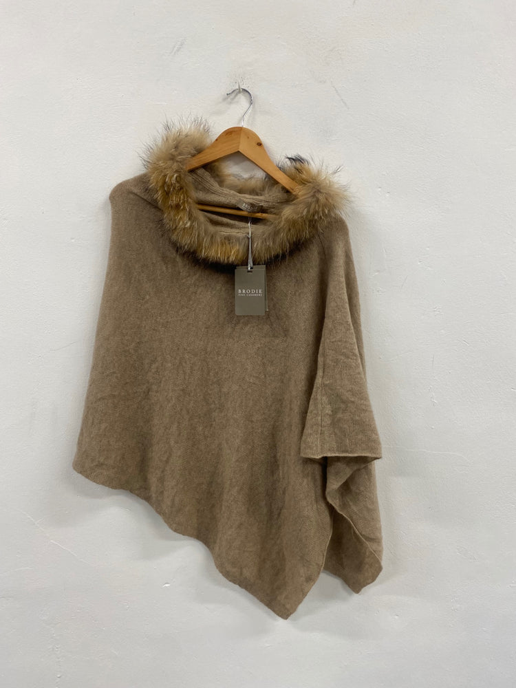 Fabulous Brodie Mini Fur Cashmere poncho Cape One size Beige Oatmeal CP002