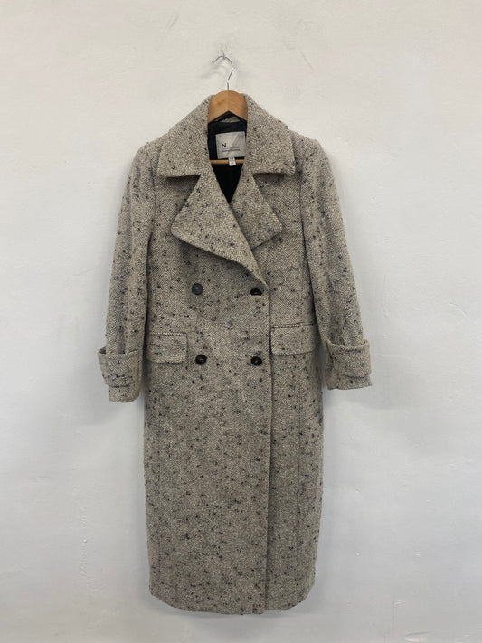 Fabulous Next Overcoat UK10 petite Beige black Marl double breasted Trench CP002