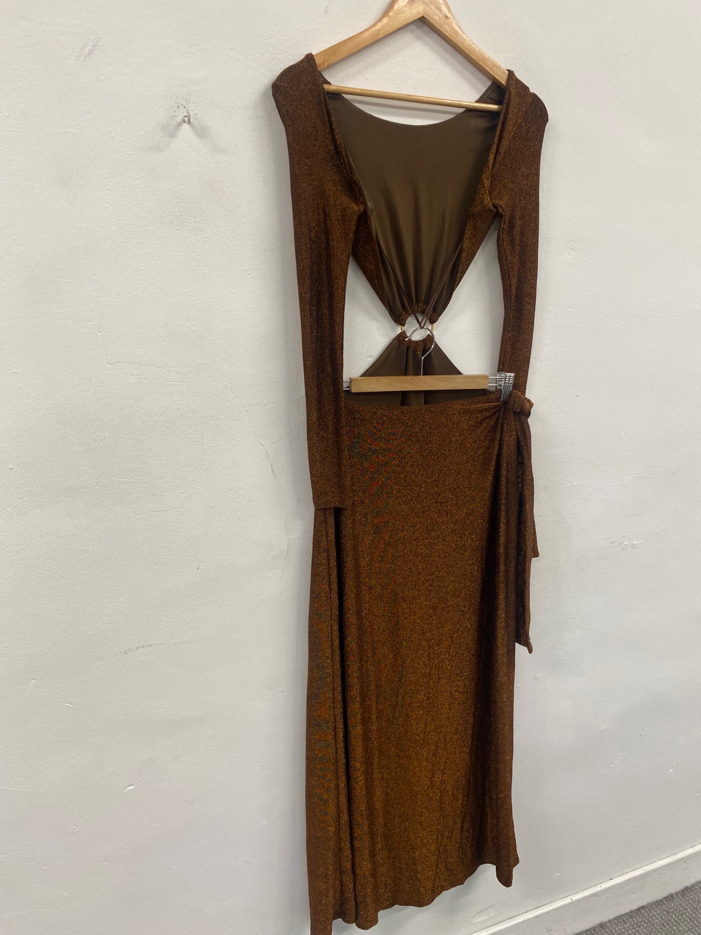 Fabulous Meshki cut out sexy Dress UKS Bronze Glitter Midaxi AM012