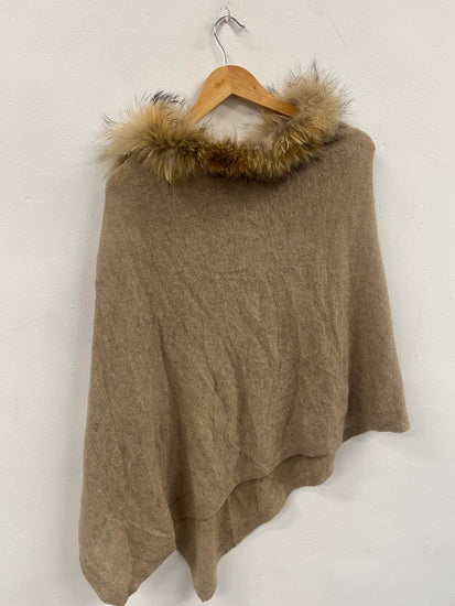Fabulous Brodie Mini Fur Cashmere poncho Cape One size Beige Oatmeal CP002