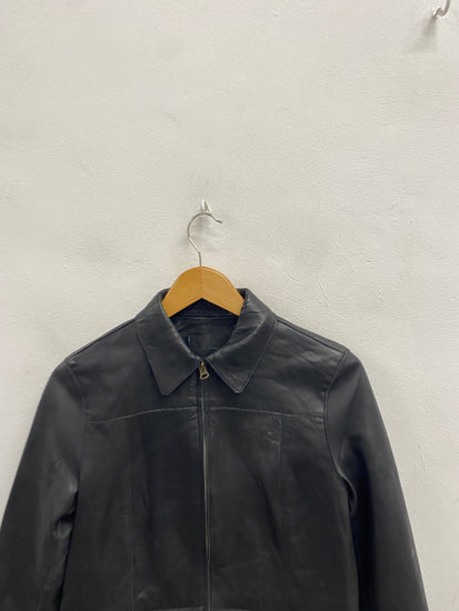 Fabulous vintage Brick lane london y2k collar Leather Jacket Uk 8 Black SS002