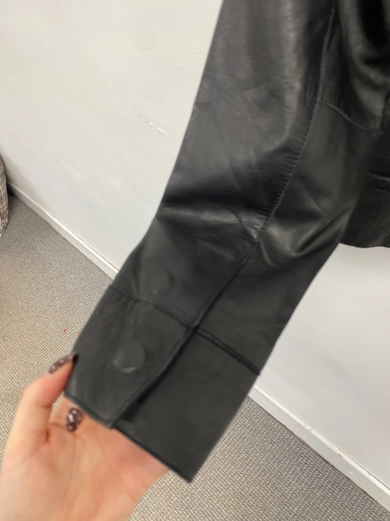 Fabulous vintage Brick lane london y2k collar Leather Jacket Uk 8 Black SS002